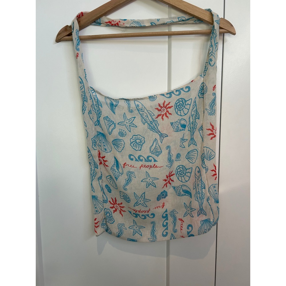 Free People Beach Bag Seashells Movement Linen Boho Coastal Reusable tote